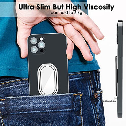 Phone Holder Foldable Phone Stand Phone Ring Holder Finger Kickstand 360° Rotation Cell Phone Stand Metal Phone Grip for Magnetic Car Mount Sticky Phone Grip Compatible with Most Smartphones - color: Silver