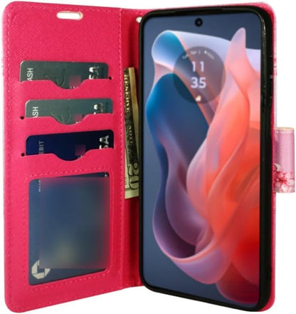 Zase for Motorola Moto G Power 5G (2025/2026) Wallet Phone Case Purse Protective Premium PU Leather Magnetic Closure w/Kickstand ID Card Slot Wrist Strap Cute Design (Pink Cherry Blossom) - color: Pink Cherry Blossom