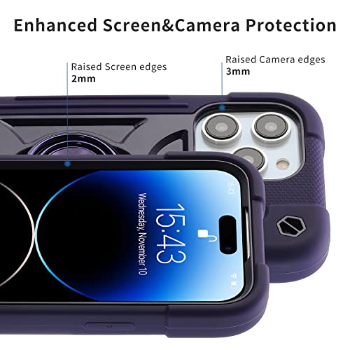 MARKILL Compatible with iPhone 14 Pro Case 6.1 Inch with Built-in Ring Stand, Military Grade Drop Protection Full Body Rugged Heavy Duty Case 3 in 1 Protective Durable Cover - color: Deep Purple, size: iPhone 14 Pro 6.1"