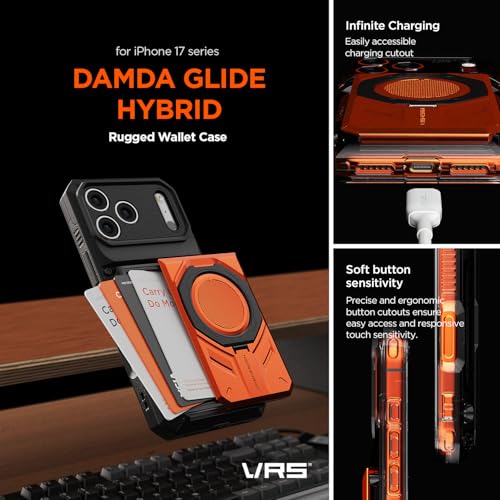 VRS DESIGN Damda Glide Hybrid for iPhone 17 Pro Max Case (2025) [Magnetic Card Wallet] [Stores 4 Cards] Heavy Duty Rugged Cover (No Wireless Charging) - Matte Black - color: Matte Black