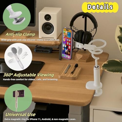 LA-5 90cm/35 Inch Magnetic Phone Holder Gooseneck Arm Mount for Bed & Desk, 360° Rotating Overhead Stand Compatible with iPhone 17/16/15/14 Pro Max, Great for Streaming & Zoom (White)