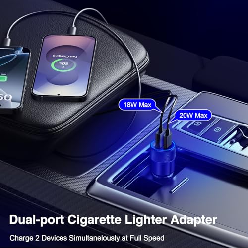 USB C Wall/Car Charger,38W Dual USB-C+USB-A Cigarette Lighter Adapter - color: Black Wall/Car Charger
