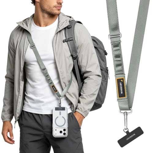 MAGEASY Rover iPhone Lanyard Crossbody with Tether Tab & Attachment Loop, Adjustable Anti Theft Phone Strap for Samsung Google Pixel Phone, 20mm Neck Shoulder Lanyard (Single Clip, Misty Blue) - color: Misty Blue, size: Single Clip