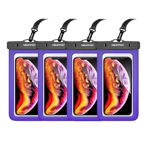 4 Pack 8.5“ Waterproof Cell Phone Pouch - Underwater Dry Bag Case Lanyard - Water Proof Clear Holder Protector for iPhone 16 15 14 Pro Max Plus Samsung Galaxy S25 S24 Ultra Note for Beach Swimming - color: 4 Pack Purple