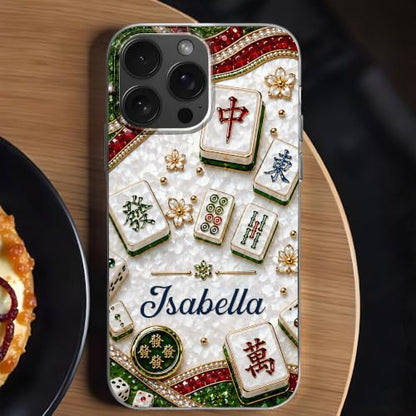 Mahjong Social Club, Personalized Clear Phone Case, Gift for Mahjong Lovers Custom Smartphone Cover Cute Tile Game Player Accessories Women Men Game Night Protective Slim Bumper Shell