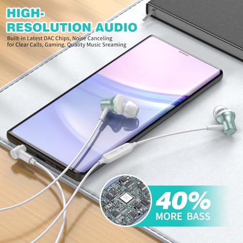 ASKUBSKU Wired Earbuds 3.5mm Headphones for Chromebook Laptop PC, Green - color: Green