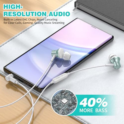 ASKUBSKU Wired Earbuds 3.5mm Headphones for Chromebook Laptop PC, Green - color: Green