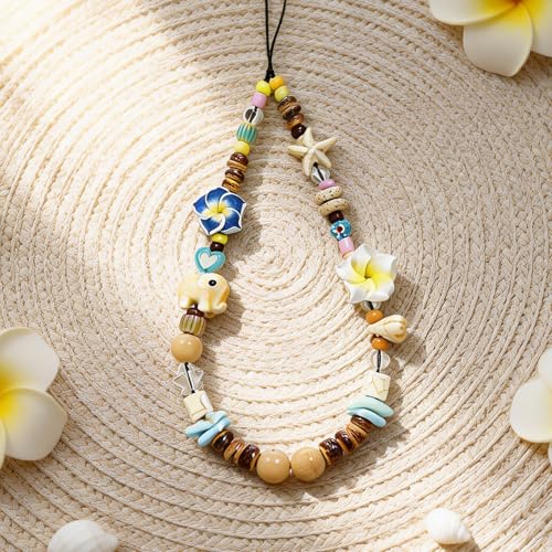 Cute Beaded Camera Wrist Strap for Phone, Digital Camera Charm Lanyard, Pearl Beaded Chain for Bag Keychain Gift - color: Hibiscus