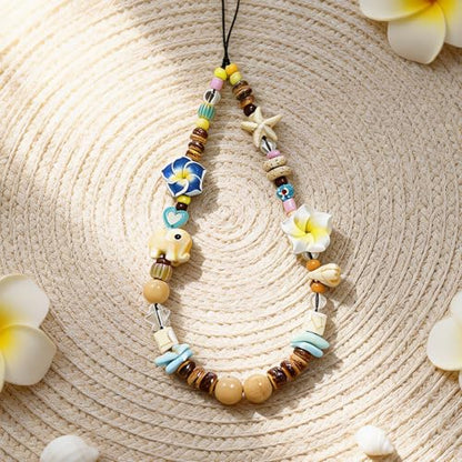 Cute Beaded Camera Wrist Strap for Phone, Digital Camera Charm Lanyard, Pearl Beaded Chain for Bag Keychain Gift - color: Hibiscus