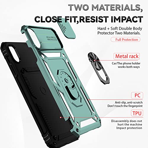 for iPhone XS Max Case with Camera Lens Cover Screen Protector, Dual Layer Military Grade Drop Protection Magnetic Ring Holder Kickstand Protective Phone Case for iPhone XS Max 6.5 inch (Dark Green) - color: Dark Green Military-Grade 2nd gen