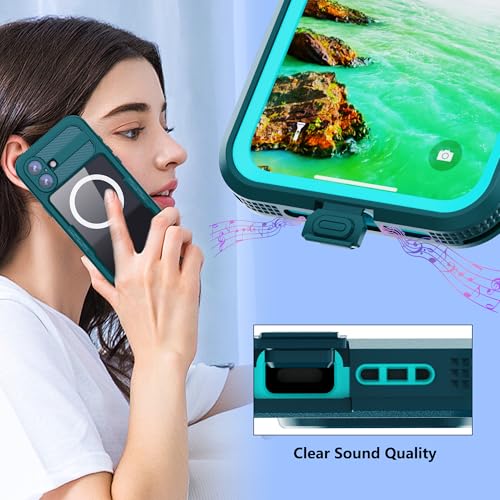 Fit with iPhone 16 Plus Phone Case IP68 Waterproof Magnetic - color: Cyan-Teal, size: iPhone 16 Plus 6.7 inch