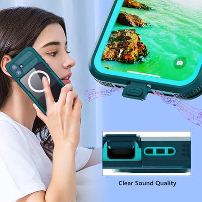 Fit with iPhone 16 Plus Phone Case IP68 Waterproof Magnetic - color: Cyan-Teal, size: iPhone 16 Plus 6.7 inch