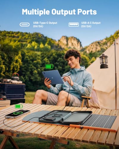 SOLUPUP Solar Panels 30W Portable Foldable Solar Charger with 5V USB-A and USB-C Fast Charging Compatible with iPhone, iPad, Samsung, Power Banks, IPX5 Waterproof Perfect for Camping, Hiking, Outdoor - size: 30W