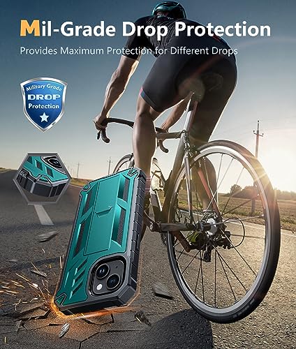 FNTCASE for iPhone 15/14/13 Case, Built-in Screen Protector, Kickstand | 20FT Military-Grade Drop Protection, Anti-Slip Matte Textured, Rugged Heavy Duty Shockproof Protective Phone Cover, Green - color: Green