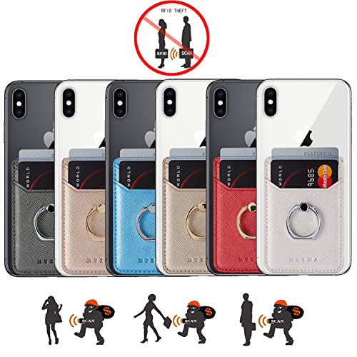2Pcs RFID Leather Card Holder for Phone, Stick-On Wallet with Ring | Phone Wallet Stick On Back Of Phone Case. Adhesive For iPhone Wallet Holds Credit Cards/ID/Pockets. Viewing Freely Ring Stand - color: Rose/Gold