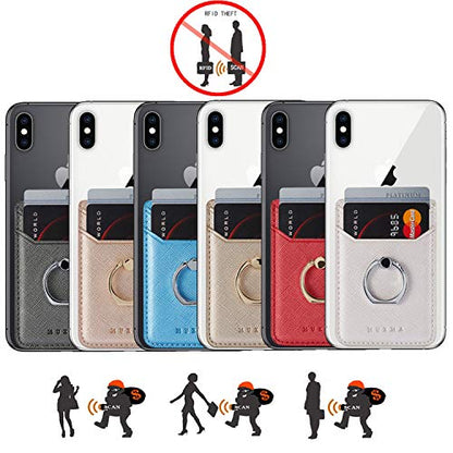2Pcs RFID Leather Card Holder for Phone, Stick-On Wallet with Ring | Phone Wallet Stick On Back Of Phone Case. Adhesive For iPhone Wallet Holds Credit Cards/ID/Pockets. Viewing Freely Ring Stand - color: Rose/Gold