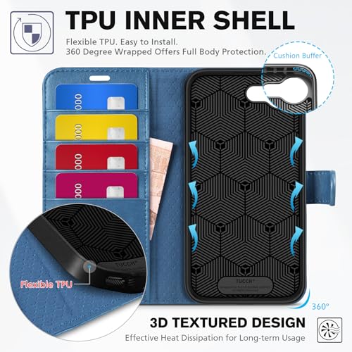 TUCCH Wallet Case for iPhone 17e/iPhone 16e (6.1"), Flip Stand, Light Blue | RFID Blocking, 4 Card Holders, Kickstand, PU Leather, Shockproof TPU Shell, Magnetic Closure, Protective Folio Cover - color: Light Blue