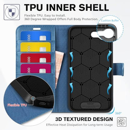 TUCCH Wallet Case for iPhone 17e/iPhone 16e (6.1"), Flip Stand, Light Blue | RFID Blocking, 4 Card Holders, Kickstand, PU Leather, Shockproof TPU Shell, Magnetic Closure, Protective Folio Cover - color: Light Blue