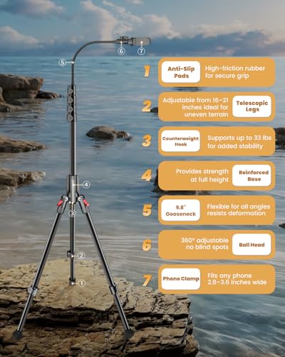 CAMBOFOTO 84" Phone Tripod, Tall Tripod for iPhone with Gooseneck & Remote