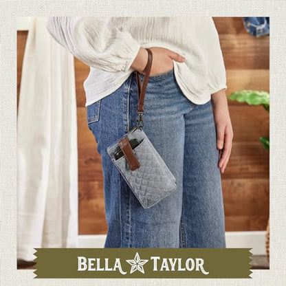 Bella Taylor Cell Phone Wristlet, Quilted Phone Wallet for Women | Lightweight, RFID blocking, phone pocket, built-in wallet, card organizer, coin pocket, secure zipper, quality construction - color: Blue Chambray