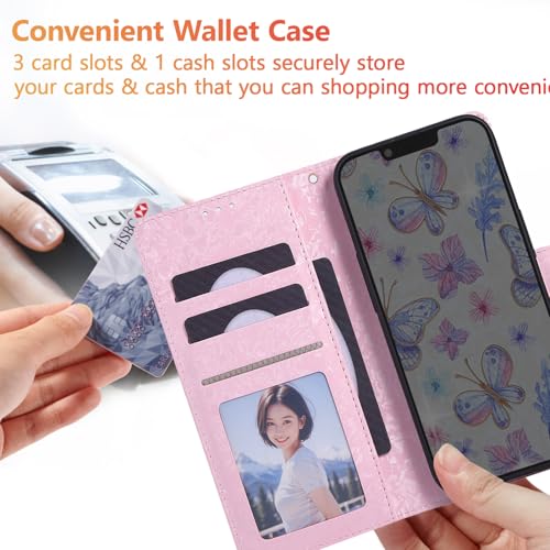 UEEBAI Wallet Case for Samsung Galaxy A37 5G, PU Leather Phone Cover Kickstand RFID Blocking Flip Case Card Slots Wrist Strap Relief Engraved Pattern Magnetic Closure Folio Cover - Butterfly - color: Butterfly, size: Samsung Galaxy A37 5G