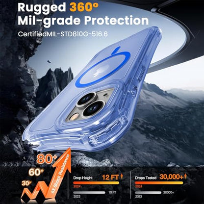 WRJ Magnetic Clear for iPhone 13 Case,iPhone 14 Case,[Compatible with MagSafe][Military Grade Drop Protection] Transparent Full Body Shockproof Protective Phone Case-Blue - color: Blue, style: Transparent