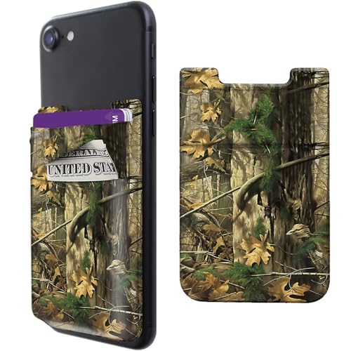 Rossy Cell Phone Wallet Adhesive Card Holder Stick on Wallet Pocket Lycra Credit Card ID Case With Camouflage Tree Stylish Pattern for Back of Phone for All Smartphones