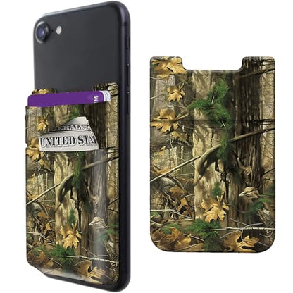 Rossy Cell Phone Wallet Adhesive Card Holder Stick on Wallet Pocket Lycra Credit Card ID Case With Camouflage Tree Stylish Pattern for Back of Phone for All Smartphones