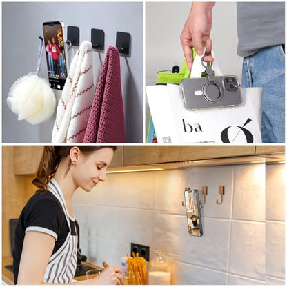 Magnetic Phone Ring Holder Grip with Metal Ring Sticker - color: Black