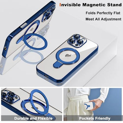 Plating Clear Phone Case for iPhone 16 Pro with Stand 6.3", Blue - color: Blue, size: Iphone 16 Pro
