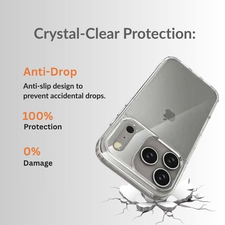 Clear Armor Hybrid Case for iPhone 17 Pro Max – Transparent Cover Supports Wireless Charging, Anti-Yellowing Shockproof Bumper with Camera & Screen Protection
