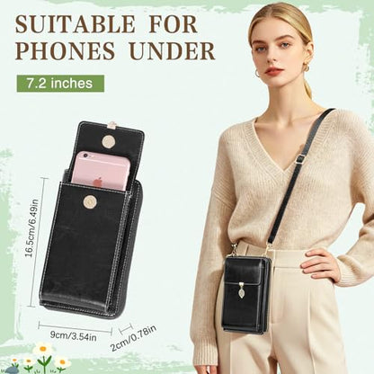 HUANLANG Small Crossbody Phone Bags for Women Cell Phone Purse Wallet | Wallet with Phone Pouch, Small, Leather, Card Slots, RFID Blocking, Anti-theft, Multi Pockets, Detachable Adjustable Strap - color: A-black