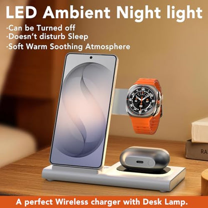Wireless Charger for Samsung Charging Station, Foldable & Nightlight - color: white