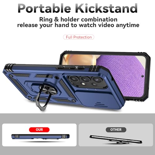 for Samsung Galaxy A35 5G Case,with Screen Protectors and Camera Cover,[Military Grade] 16ft.Drop Tested Cover with Magnetic Kickstand Protective Case for Samsung A35 5G, Blue - color: Blue