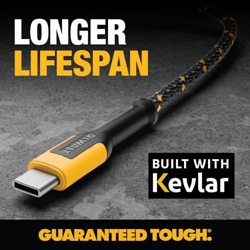DEWALT Heavy Duty USB C Cable, Jobsite 60W USB C to USB C, 4 ft, 2 Pack - size: 4FT
