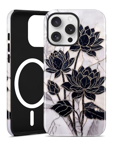 Jusy Magnetic Stained Glass Floral Case for iPhone 16e/17e, Black Lotus | Compatible with MagSafe, Cute Aesthetic Flower Design, TPU and PC Protective Phone Cover - color: Black Lotus