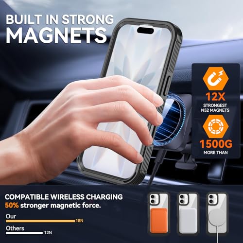 Magnetic for iPhone 17 Case, Compatible with MagSafe, Full Body Rugged Case with Built-in Screen Protector & Kickstand & Belt-Clip (Black) - color: Black
