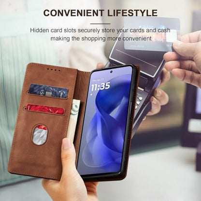 Jasonyu Flip Wallet Case for Moto G Power/Play (2025),Leather Magnetic Folio Cover with Card Holder,Kickstand - TPU Shockproof Durable Protective Phone Case,Brown | PU Leather Magnetic Folio Cover,with Card Holder,Kickstand,TPU Shockproof,Durable,Protecti