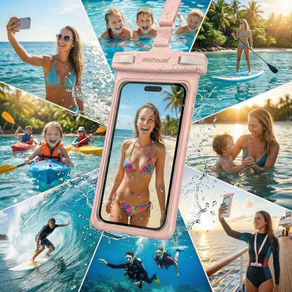 wellhouse 3D Waterproof Phone Pouch with Lanyard,Premium TPU100FT Deep Waterproof Phone Case for iPhone 17 16 15 14 13 12 Pro Max XS Samsung,Snorkeling, Surfing, Kayaking,Skiing,Hot Springs - color: 1 Pack - Pink7.0"