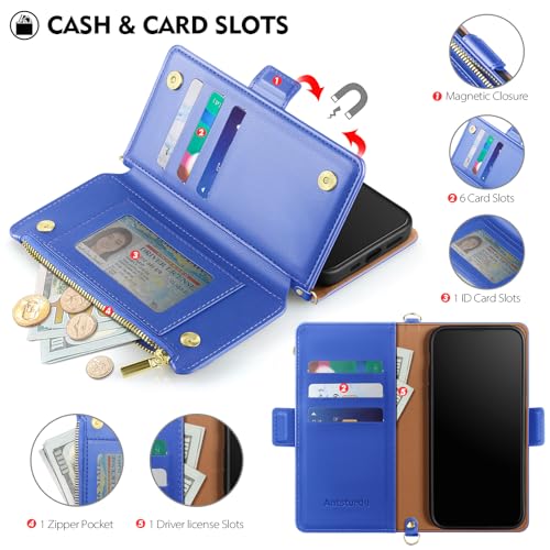 Antsturdy Crossbody Phone Wallet Case for iPhone 15 Pro,Purple Blue | RFID Blocking,PU Leather Flip Cover,Kickstand,with Credit Card Holder,Wrist Strap Lanyard & Handbag Purse,for Women & Men - color: (Crossbody) - Purple Blue