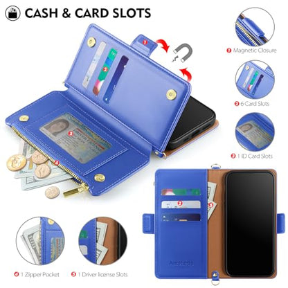 Antsturdy Crossbody Phone Wallet Case for iPhone 15 Pro,Purple Blue | RFID Blocking,PU Leather Flip Cover,Kickstand,with Credit Card Holder,Wrist Strap Lanyard & Handbag Purse,for Women & Men - color: (Crossbody) - Purple Blue