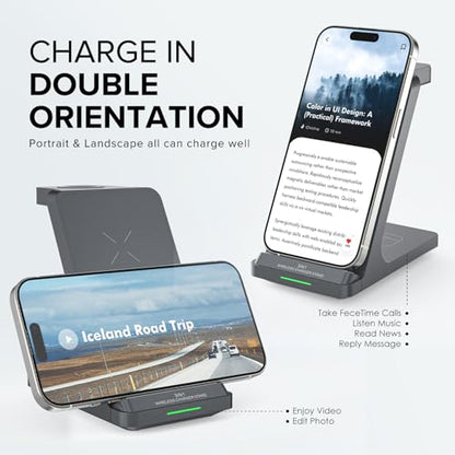 3 in 1 Fast Wireless Charging Station for Multiple Apple Devices - color: Grey
