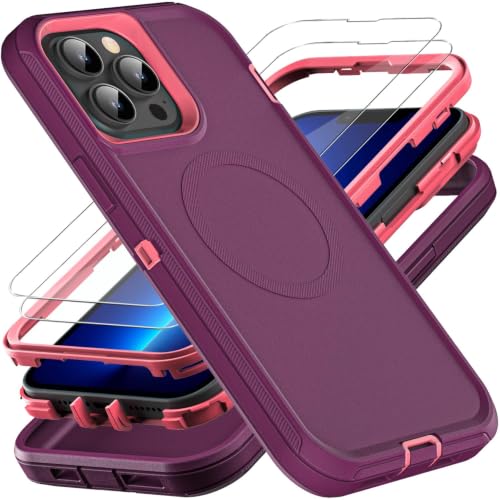 YKHJKLEC for iPhone 13 Pro Max Case, Compatible with Magsafe, Military Grade 3 in 1 Heavy Duty Shockproof/Drop Proof/Dust Proof Case (New-Purple/Pink) - color: New 2-Purple/Pink