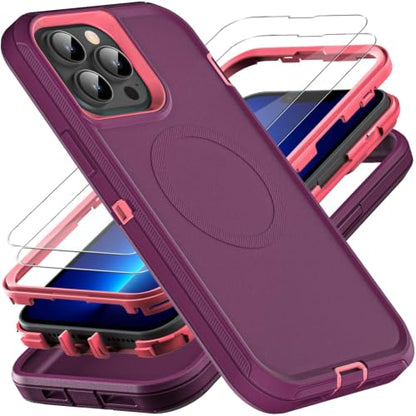 YKHJKLEC for iPhone 13 Pro Max Case, Compatible with Magsafe, Military Grade 3 in 1 Heavy Duty Shockproof/Drop Proof/Dust Proof Case (New-Purple/Pink) - color: New 2-Purple/Pink