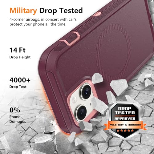 TUTUKII Magnetic for iPhone iPhone 15, 14 & 13 Case Purple | MagSafe Compatible, Rugged, Tough, Heavy Duty, Shockproof, Tri-Layer, 6.1-Inch, - color: Purple/Pink
