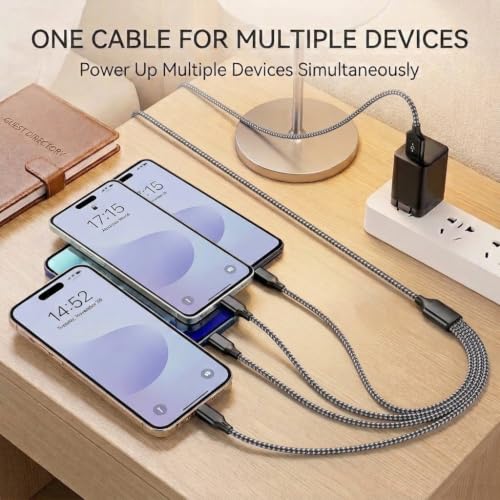 4 in 1 Multi Charging Cable 4ft 2 Pack,Braided MFi Certified Charger Cable - color: BlackGrey/Rose-4ft-2Pack