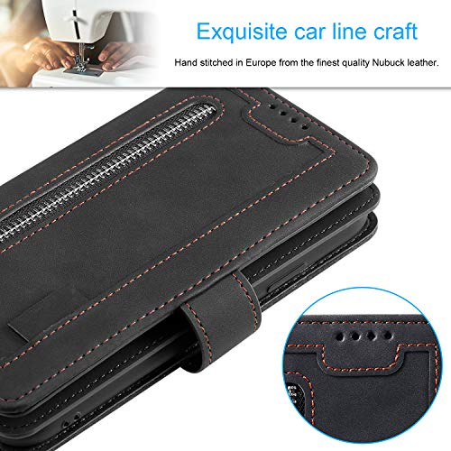 EYZUTAK Wallet Phone Case for Samsung Galaxy A13 5G/4G/A04S, Retro Matte 9 Card Holder Slots Zipper Pocket Case PU Leather Magnetic Closure Kickstand Wrist Strap Shockproof Folio Flip Cover- Black - color: Black, size: Samsung Galaxy A13/A04S