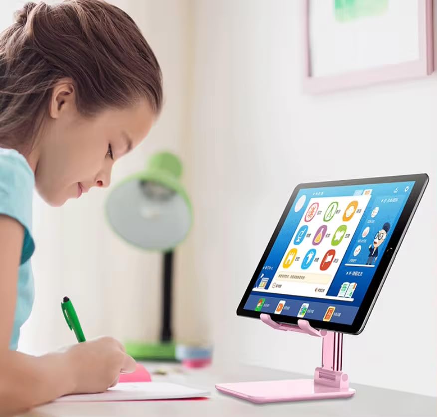 Phone and Tablet Stand, Adjustable, Foldable Universal Mount, Compatible with iPhone, iPad. Useful for Study Table, Office, Home etc. Phone, Ipad, Stand. (Black) - color: Black