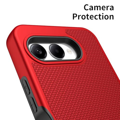 for T-Mobile REVVL 8 Phone Case with Tempered Glass Screen Protector,Dual Layer Heavy Duty Shockproof Protection Cover (Red) - color: Red