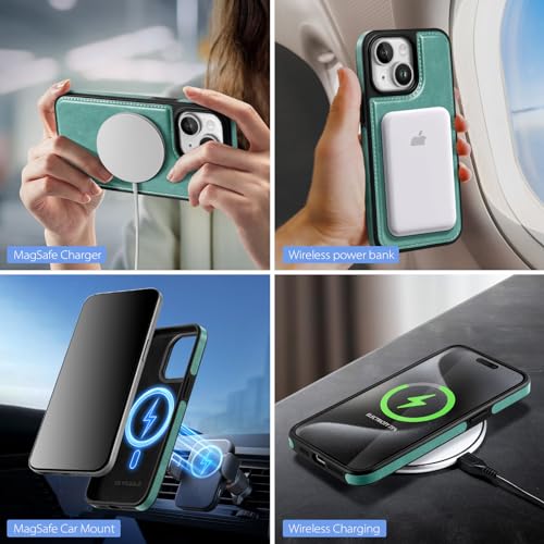 SkyEagle Compatible with MagSafe iPhone 14 Plus Wallet Case,Blue Green - color: Blue Green, size: iPhone 14 Plus - 6.7"